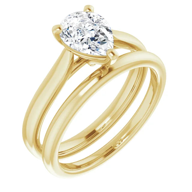 Three Claw Yellow Gold Pear Solitaire Engagement Ring