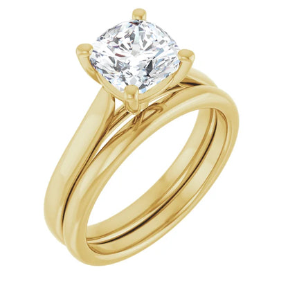 Four Claw Yellow Gold Cushion Solitaire Engagement Ring