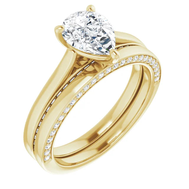 Pear Yellow Gold Solitaire & Hidden Diamond Band Engagement Ring