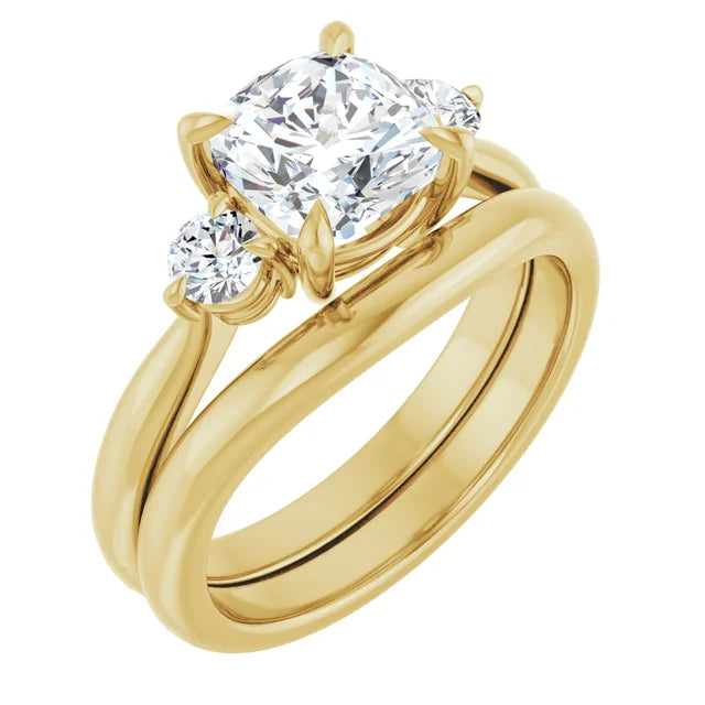 Cushion Yellow Gold Accent Engagement Ring