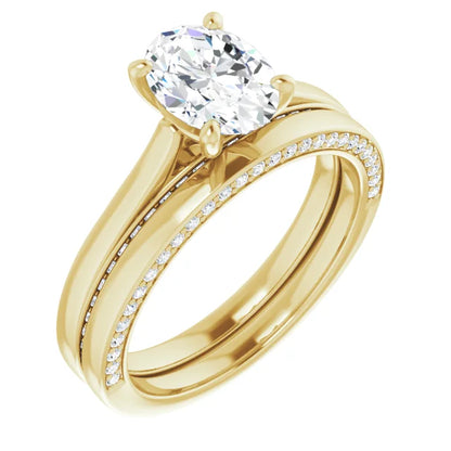 Oval Yellow Gold Solitaire & Hidden Diamond Band Engagement Ring