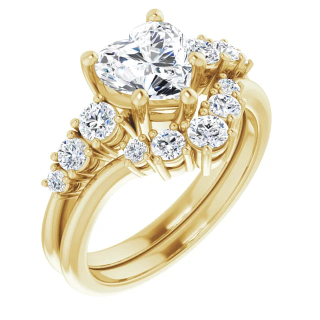 Heart Yellow Gold Multi Stone Accent Style Engagement Ring