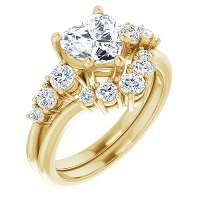 Heart Yellow Gold Multi Stone Accent Style Engagement Ring
