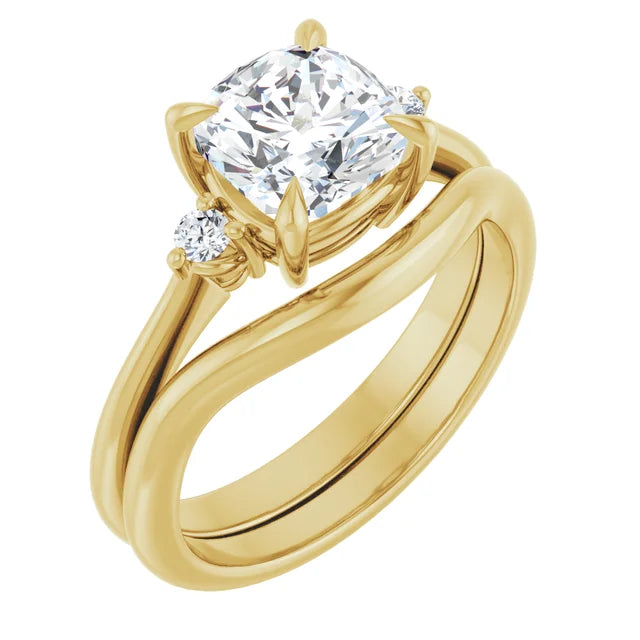 Cushion Yellow Gold Accent Engagement Ring
