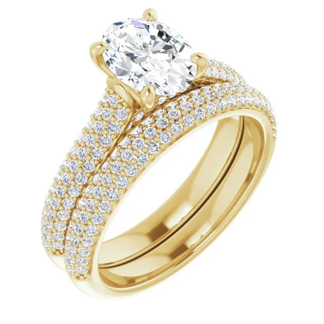 Oval Yellow Gold Pave Lab Diamond Engagement Ring 