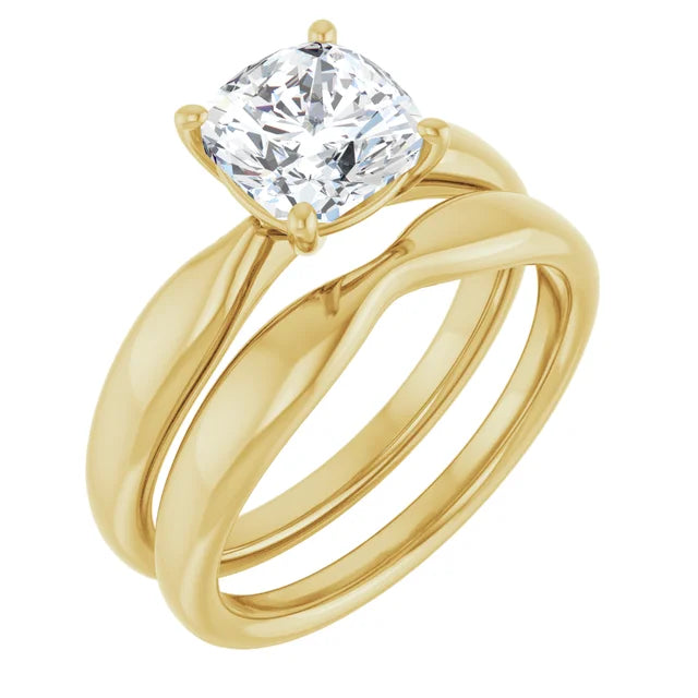 Cushion Yellow Gold Knife Edge Solitaire Engagement Ring