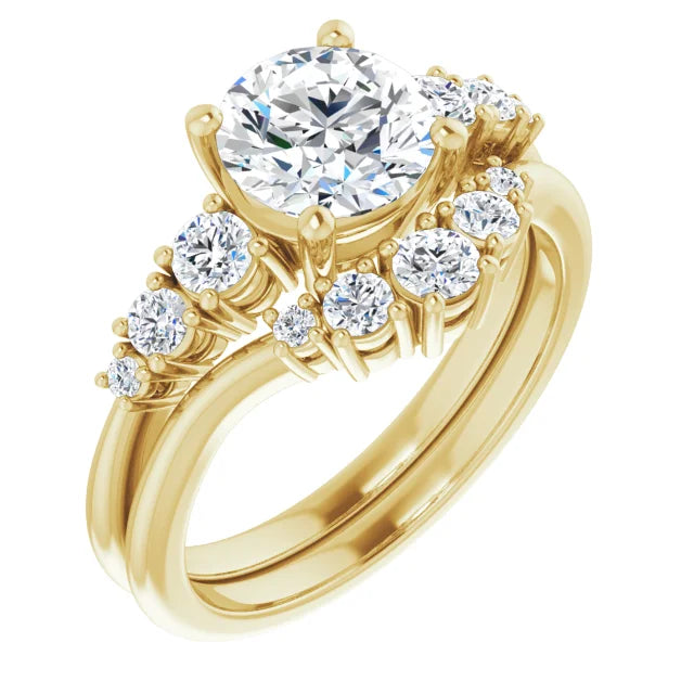 Round Brilliant Yellow Gold Multi Stone Accent Style Engagement Ring