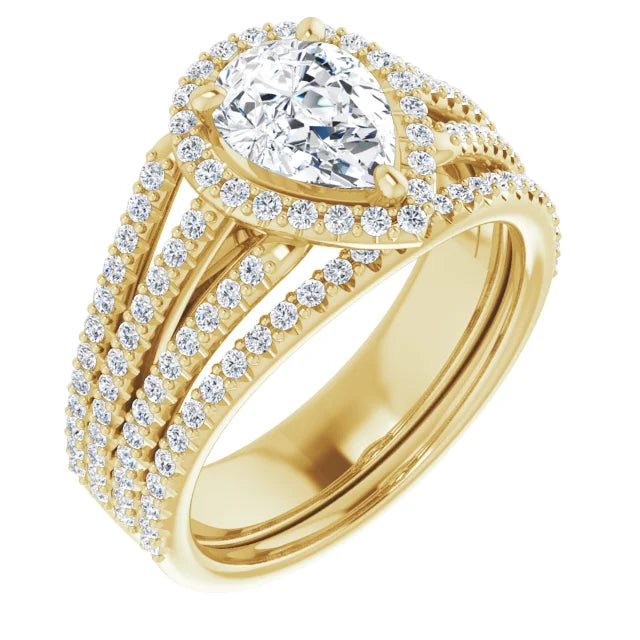 Pear Yellow Gold Halo Style Engagement Ring