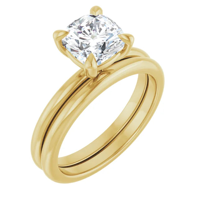 Cushion Yellow Gold Solitaire Engagement Ring