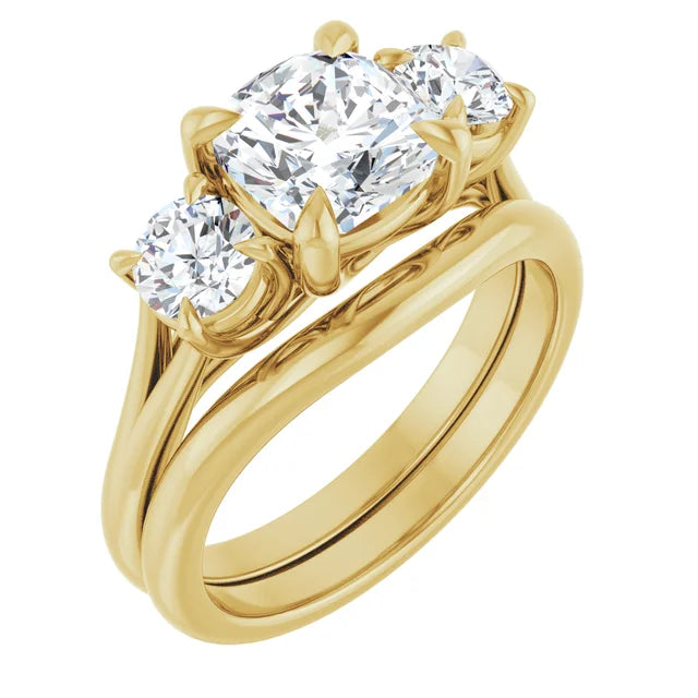 Cushion Yellow Gold Accent Engagement Ring