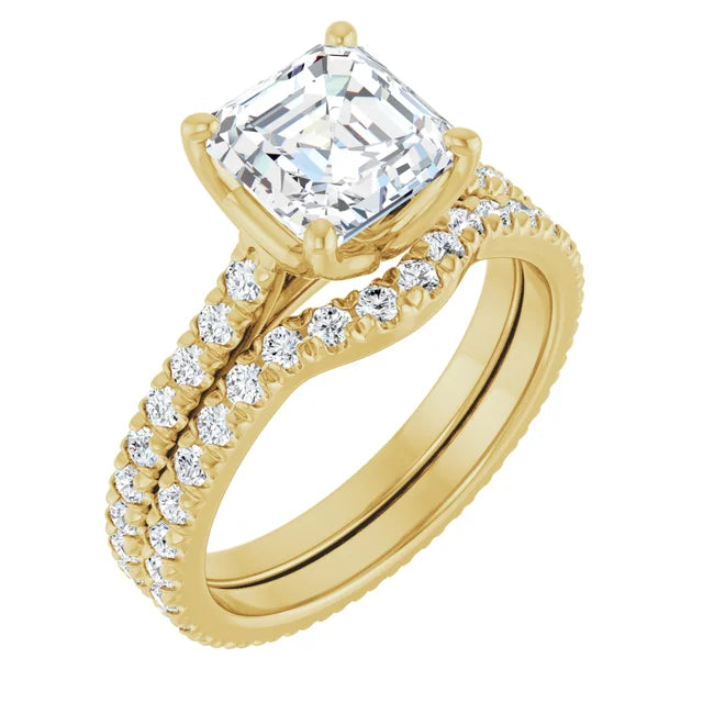 Asscher Yellow Gold Claw Set Eternity Style Engagement Ring
