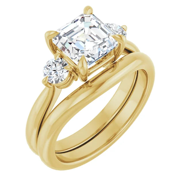 Asscher Yellow Gold Accent Engagement Ring