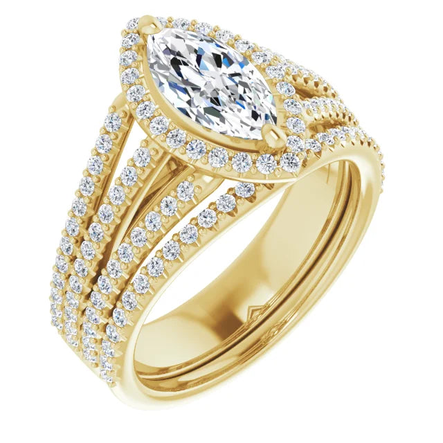 Marquise Yellow Gold Halo Style Engagement Ring