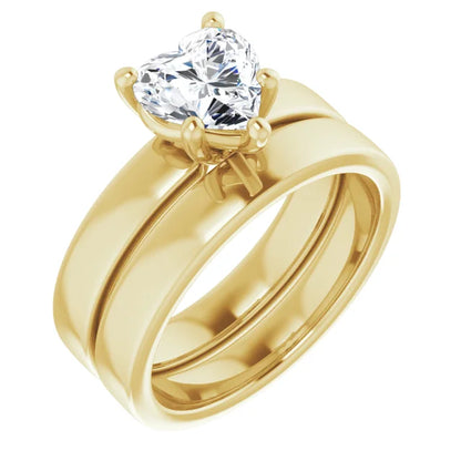 Heart Yellow Gold Wide Band Solitaire Engagement Ring