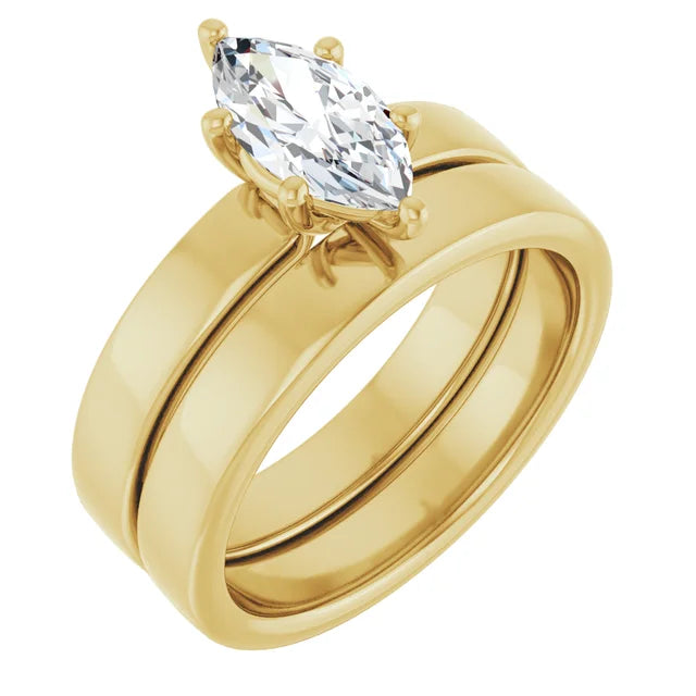 Marquise Yellow Gold Wide Band Solitaire Engagement Ring