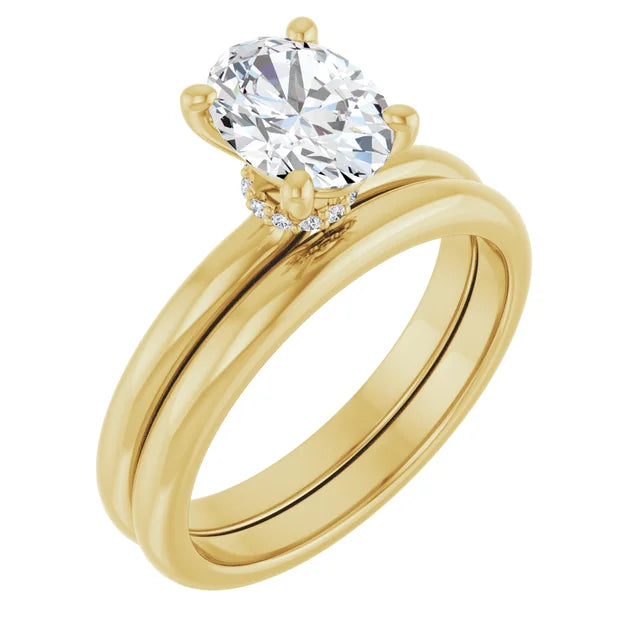 Oval Cut Yellow Gold Low Hidden Halo Solitaire Engagement Ring