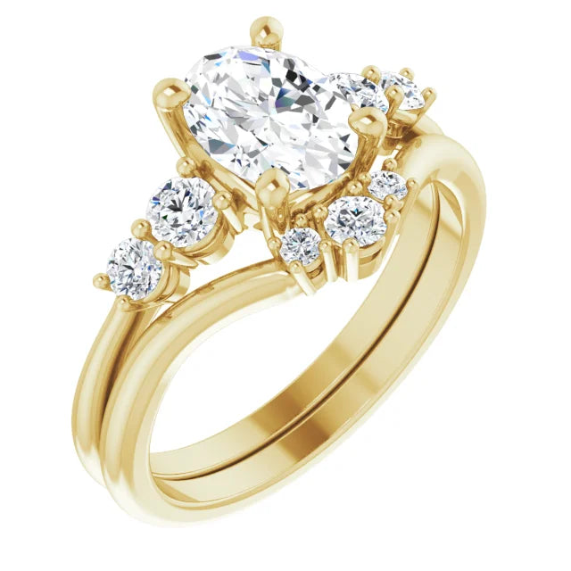 Oval Yellow Gold Multi Stone Accent Style Engagement Ring