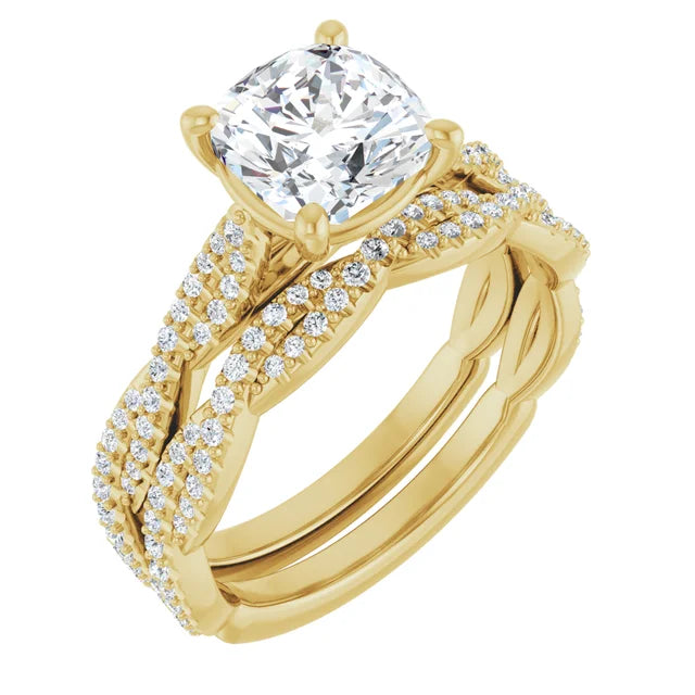 Cushion Yellow Gold Twist Style Engagement Ring 