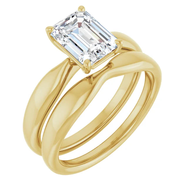 Emerald Yellow Gold Knife Edge Solitaire Engagement Ring