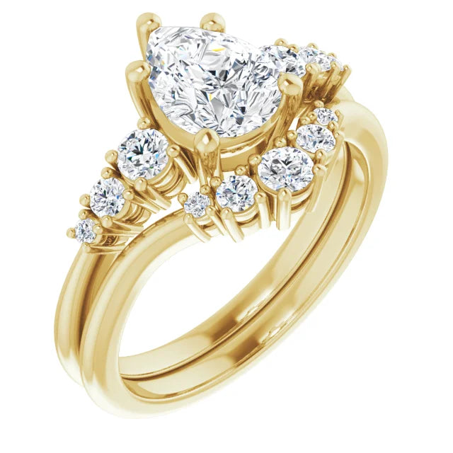 Pear Yellow Gold Multi Stone Accent Style Engagement Ring