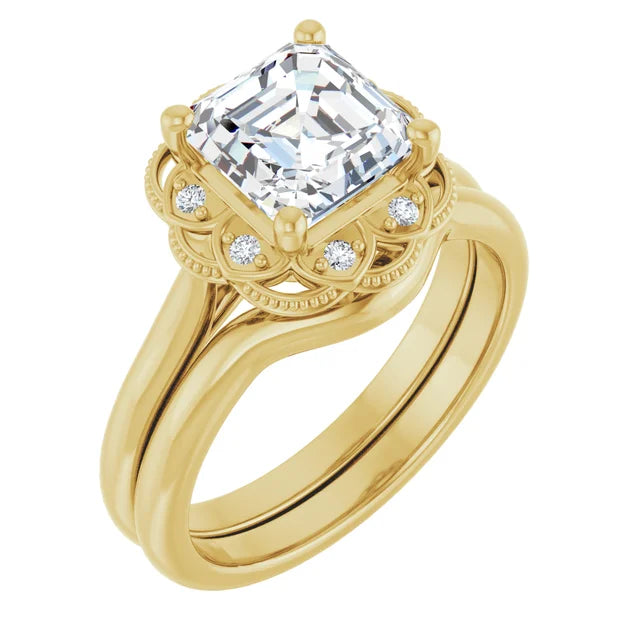 Asscher Yellow Gold Antique Inspired Design Engagement Ring