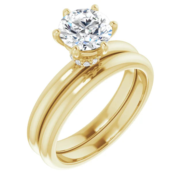 Round Brilliant Cut Yellow Gold Low Hidden Halo Solitaire Engagement Ring