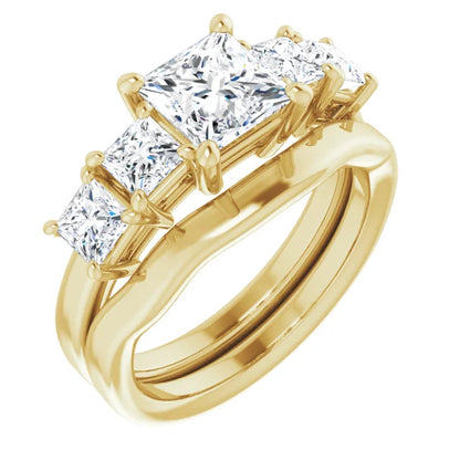 Princess Yellow Gold Multi Stone Accent Style Engagement Ring