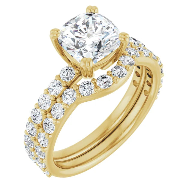 Cushion Yellow Gold Claw Set Style Engagement Ring 