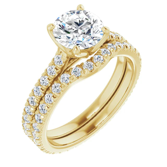 Round Brilliant Yellow Gold Claw Set Eternity Style Engagement Ring