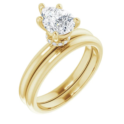 Pear Cut Yellow Gold Low Hidden Halo Solitaire Engagement Ring