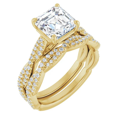 Asscher Yellow Gold Twist Style Engagement Ring