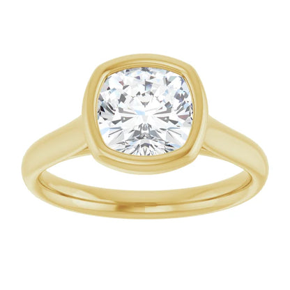 Solitaire Cushion Cut Bezel Engagement Ring