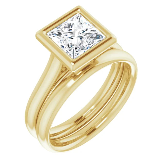 Solitaire Princess Cut Bezel Engagement Ring