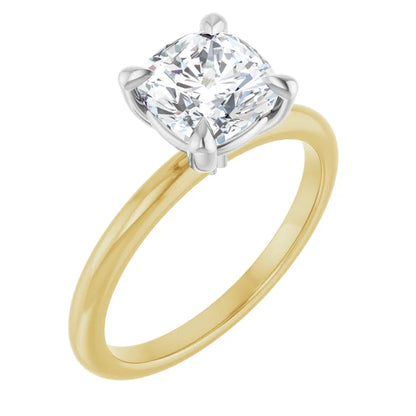Cushion White & Yellow Gold Solitaire Engagement Ring