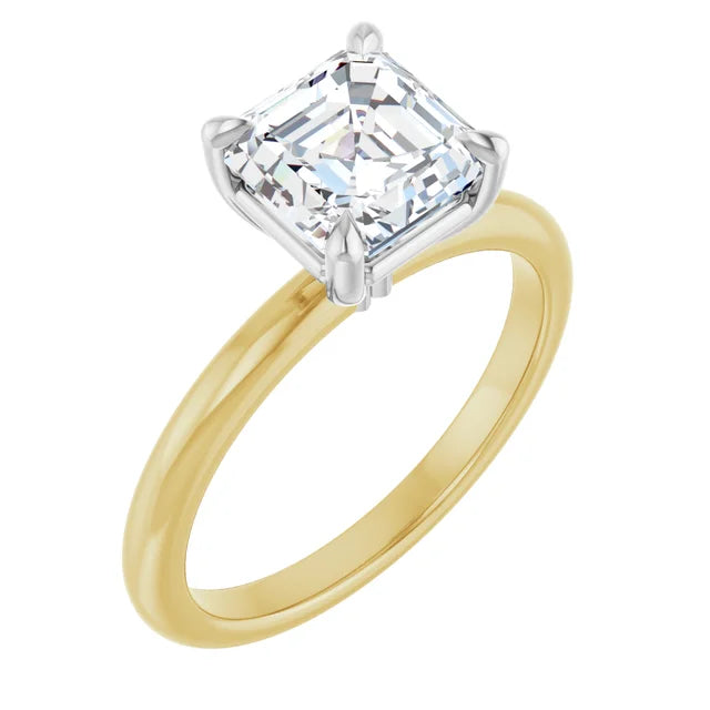 Asscher White & Yellow Gold Solitaire Engagement Ring