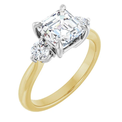 Asscher White & Yellow Gold Accent Engagement Ring
