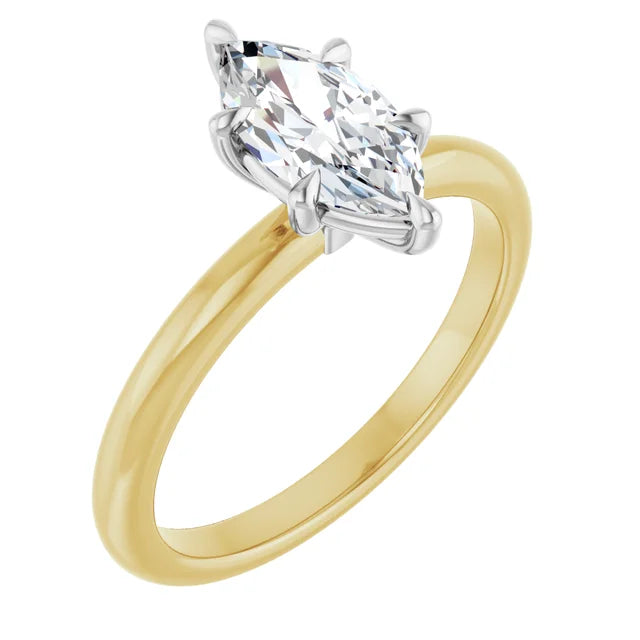 Marquise White & Yellow Gold Solitaire Engagement Ring
