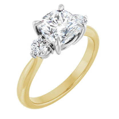 Cushion White & Yellow Gold Accent Engagement Ring