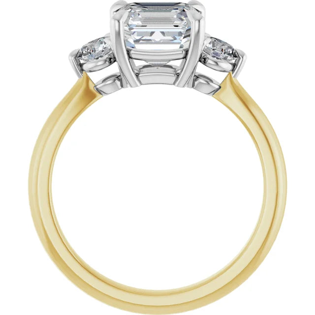 Asscher White & Yellow Gold Accent Engagement Ring