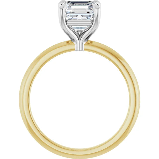 Asscher White & Yellow Gold Solitaire Engagement Ring