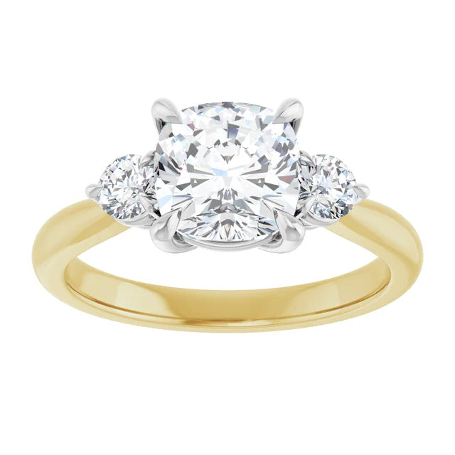 Cushion White & Yellow Gold Accent Engagement Ring