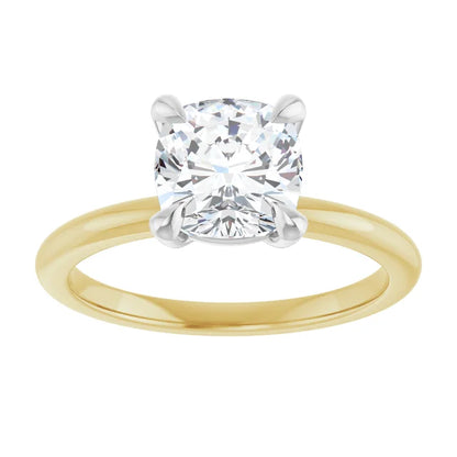 Cushion White & Yellow Gold Solitaire Engagement Ring