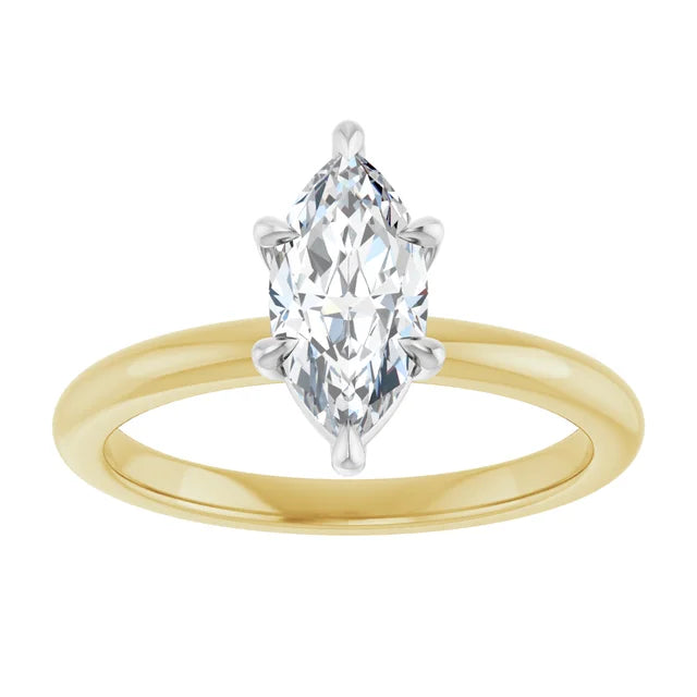 Marquise White & Yellow Gold Solitaire Engagement Ring