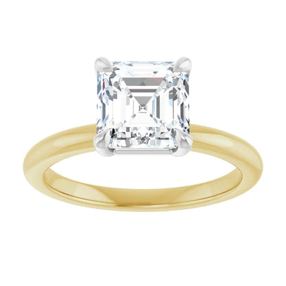 Asscher White & Yellow Gold Solitaire Engagement Ring