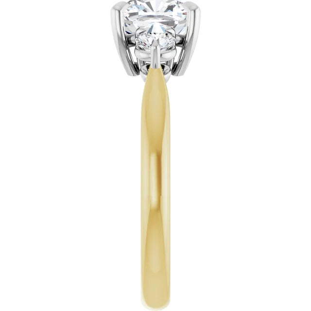 Cushion White & Yellow Gold Accent Engagement Ring