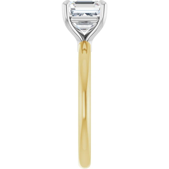 Asscher White & Yellow Gold Solitaire Engagement Ring