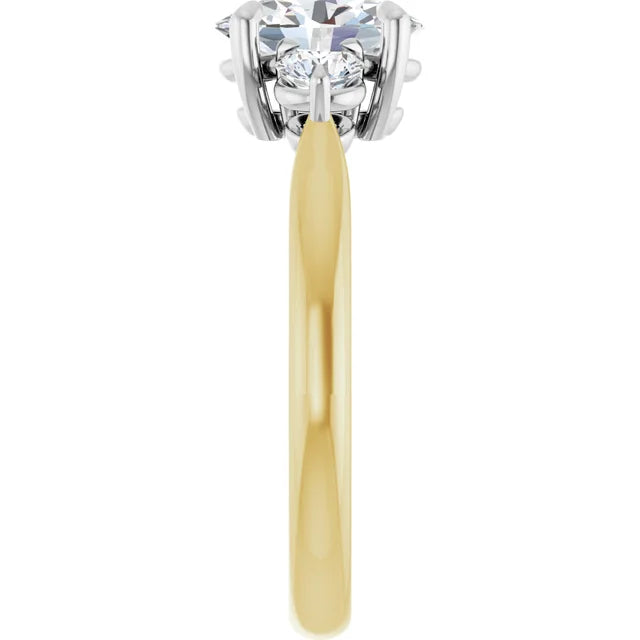 Oval White & Yellow Gold Accent Engagement Ring