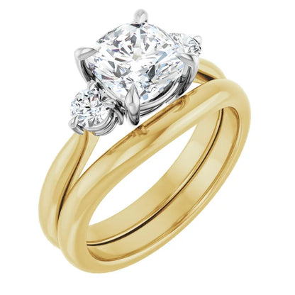 Cushion White & Yellow Gold Accent Engagement Ring