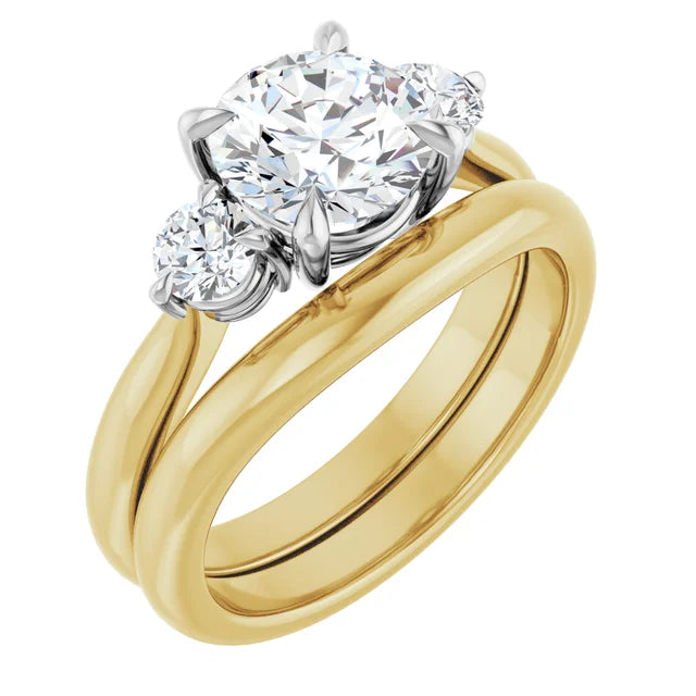 Round Brilliant White & Yellow Gold Accent Engagement Ring