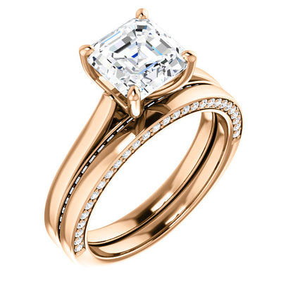 Asscher Solitaire & Hidden Diamond Band Engagement Ring